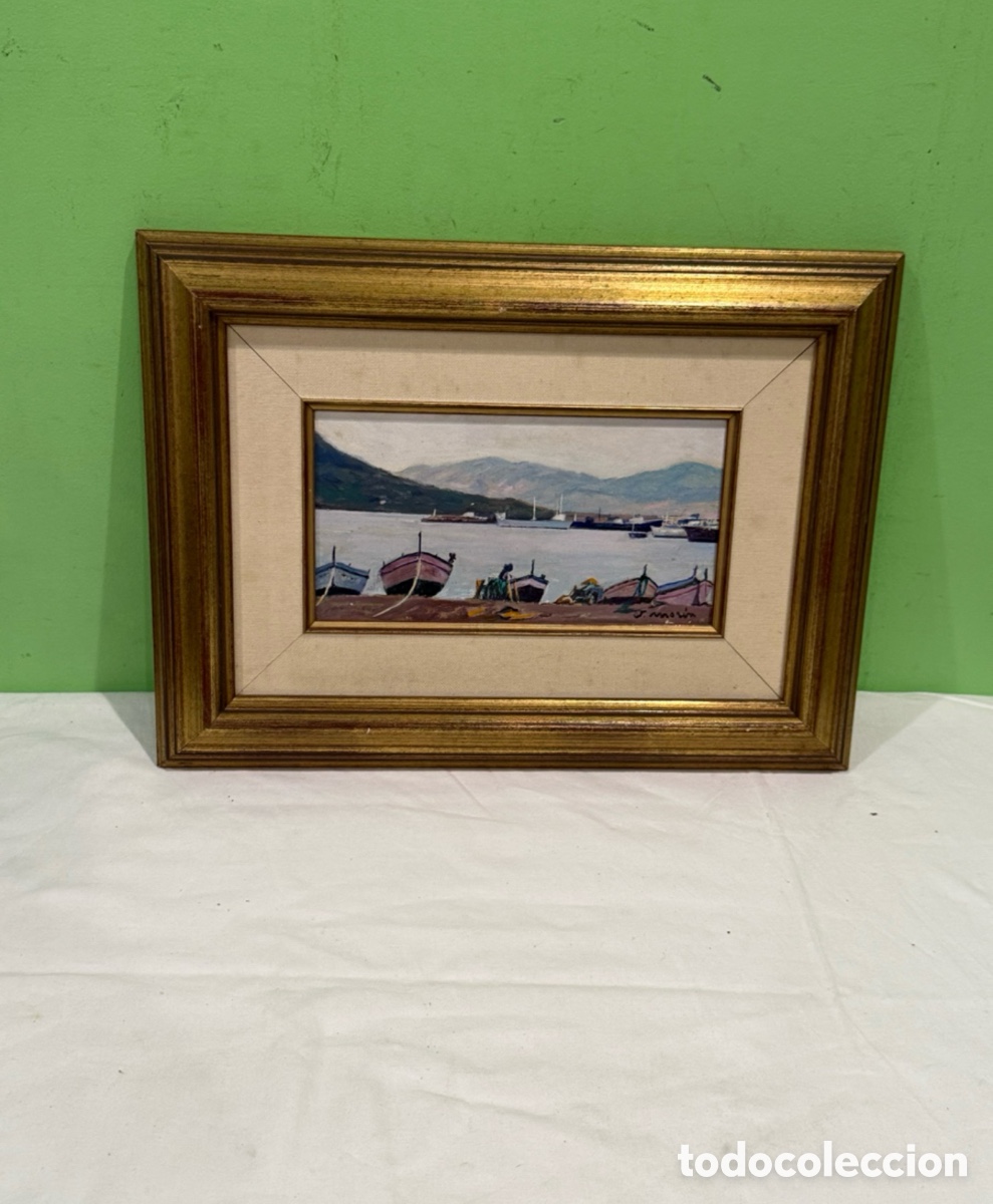 Art: &Oacute;leo sobre lienzo Puerto de la Selva Costa Brava Girona firmado J Mar&iacute;n enmarcado.