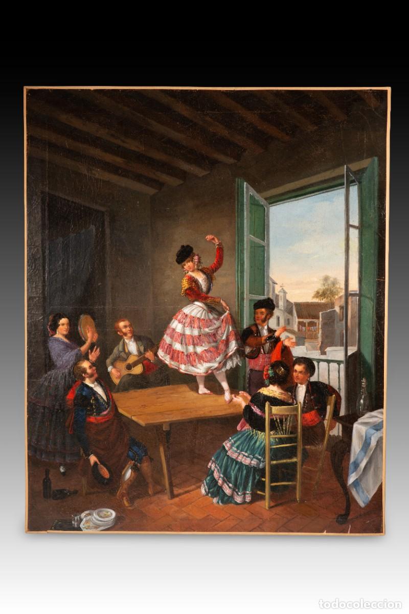 Arte: Tablao flamenco. &Oacute;leo sobre lienzo. CABRAL Y BEJARANO, Manuel (1827-1891).