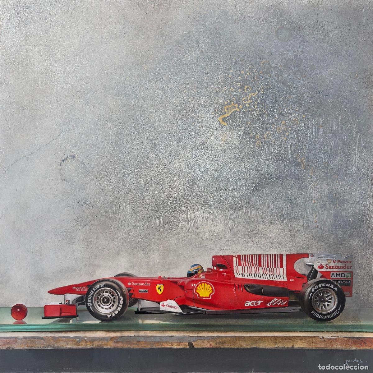 Arte: Pintura original al &oacute;leo (40x40 cm.) ferrari, mattel, hot wheels, realismo, Fernando Alonso