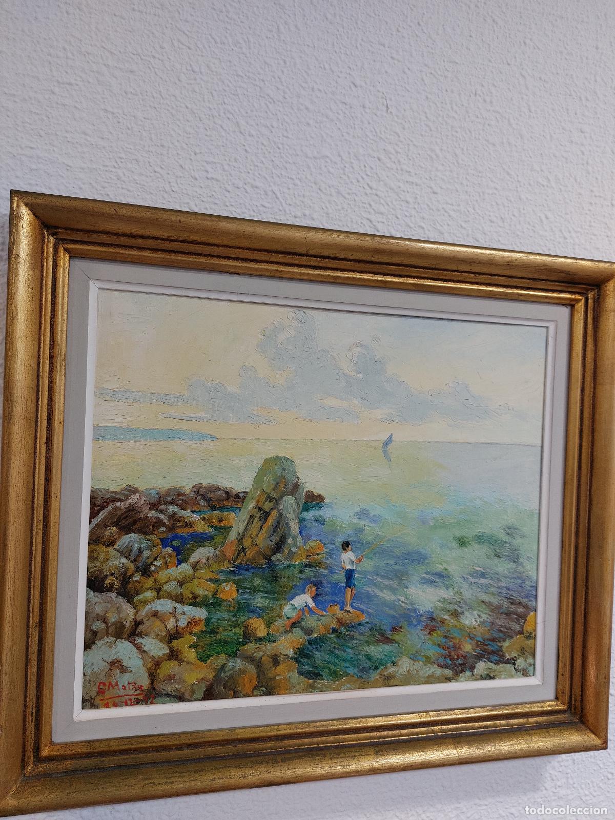 Arte: PRECIOSO OLEO ESCENA MARINA DE G MATAS A&Ntilde;O 1972