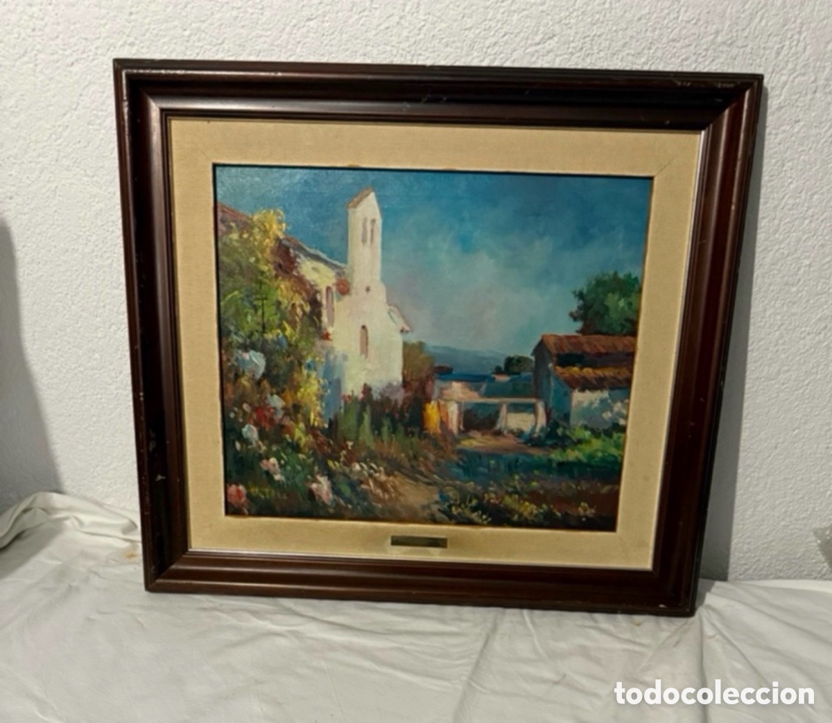 Art: &Oacute;leo sobre lienzo &rdquo;Paisaje de Vilanova&rdquo; - firmado Valles у enmarcado - paisaje mediterr&aacute;neo