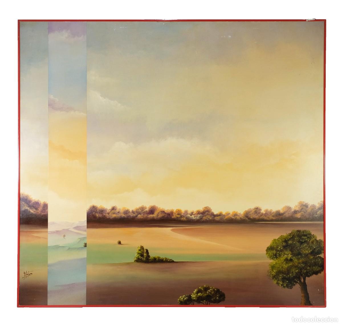 Arte: ACR&Iacute;LICO SOBRE T&Aacute;BLEX ESTRAMBOTISMO PAISAJE FIRMA ILEGIBLE A&Ntilde;OS 90