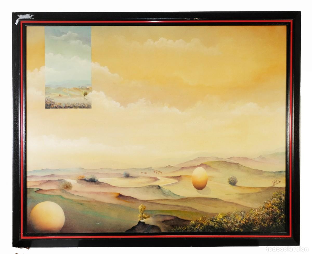 Arte: ACR&Iacute;LICO SOBRE T&Aacute;BLEX ESTRAMBOTISMO PAISAJE FIRMA ILEGIBLE A&Ntilde;OS 90