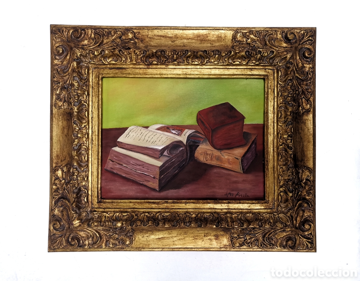 Kunst: PRECIOSO &Oacute;LEO BODEG&Oacute;N SOBRE LIENZO FIRMADO LOPEZ PUERTA