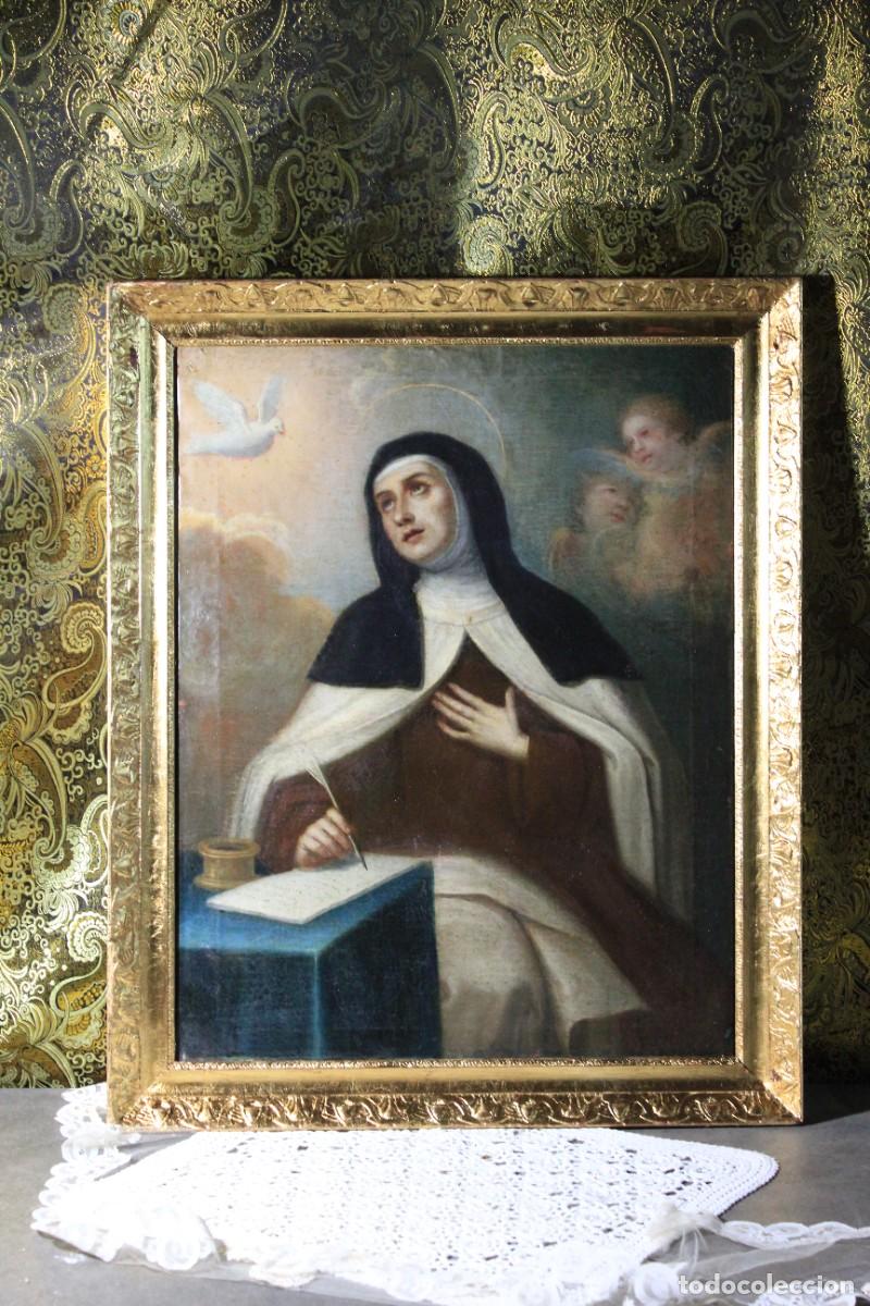Arte: Antiguo &Oacute;leo sobre Lienzo, Pintura Religiosa, Antiguo &Oacute;leo Religioso, Santa Teresa de Jes&uacute;s