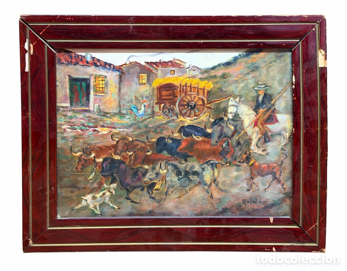 Arte: Pintura al &Oacute;leo. Escena costumbrista. Vaquero a Caballo