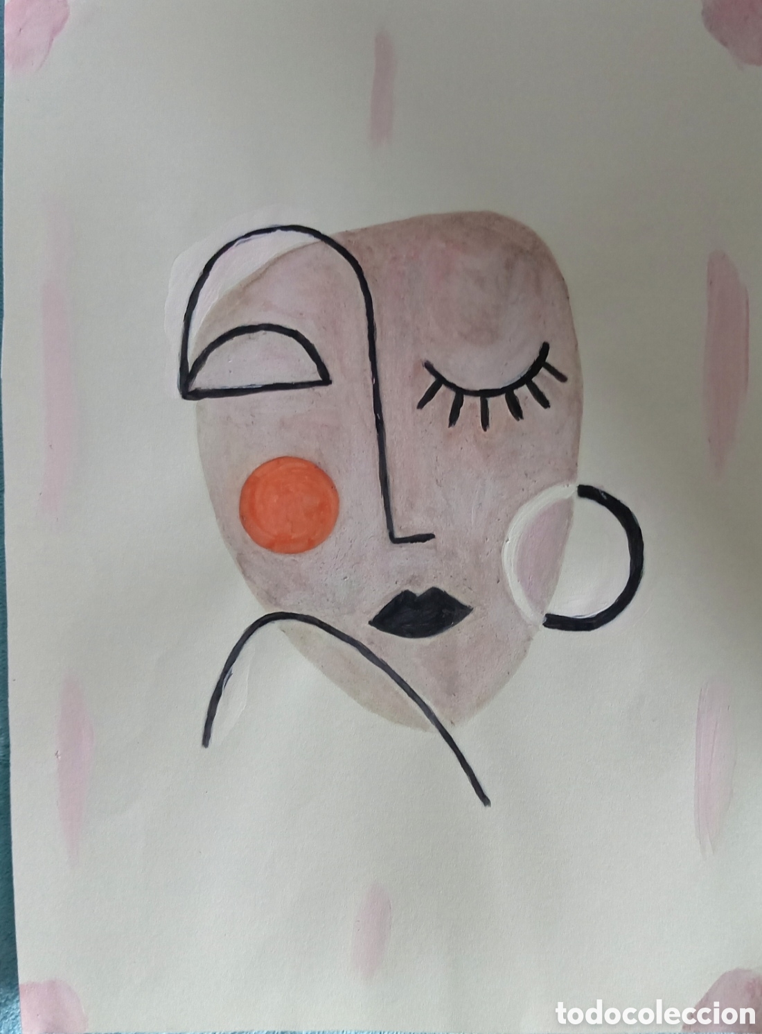 Arte: Original pintura cara abstracta (15) (t&eacute;cnica mixta) acuarela y acr&iacute;lico sobre papel 30,5cm x 21,5cm