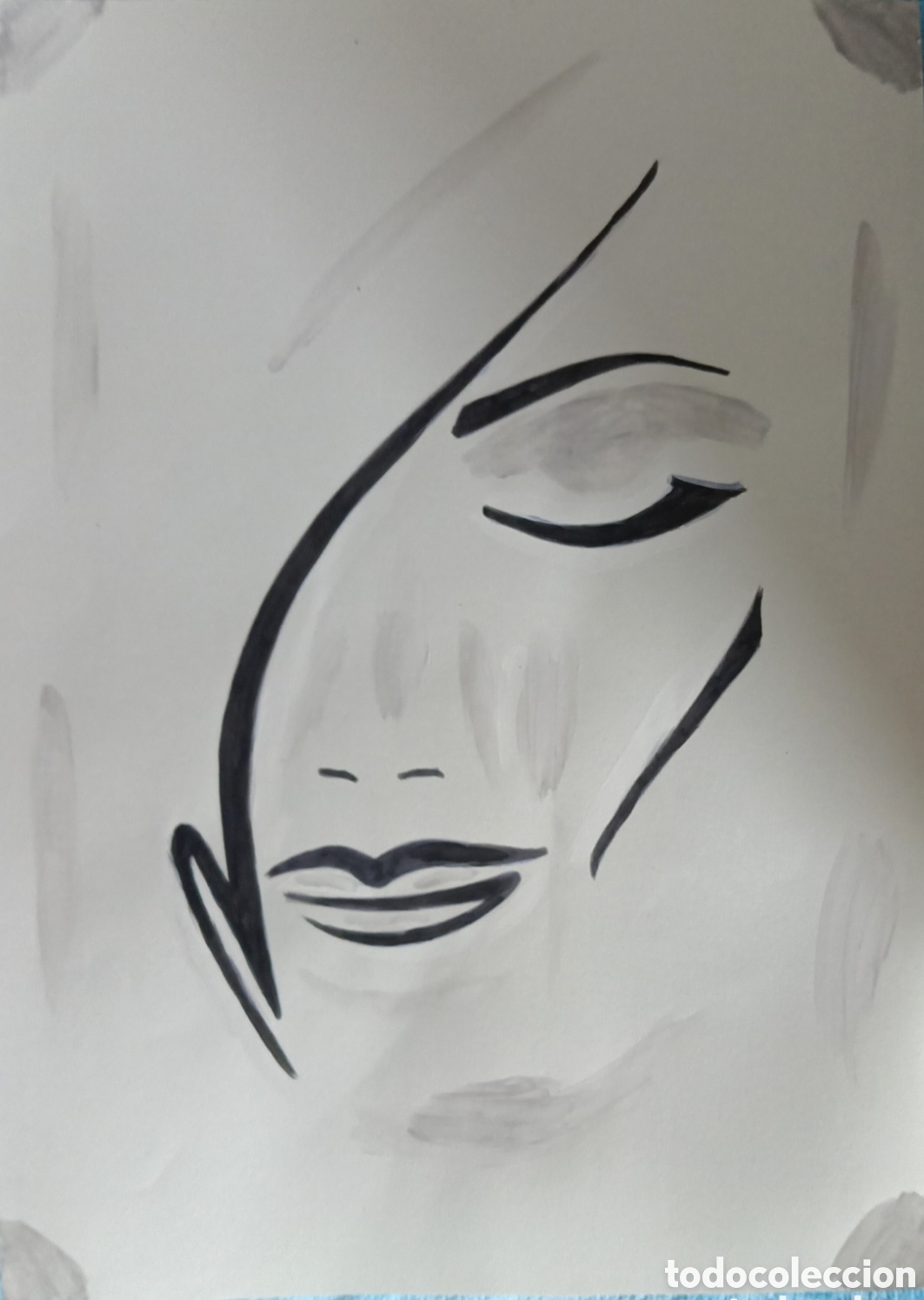 Art: Original pintura cara rasgos linea (7) (t&eacute;cnica mixta) acuarela y acr&iacute;lico sobre papel 30,5cm x 21,5