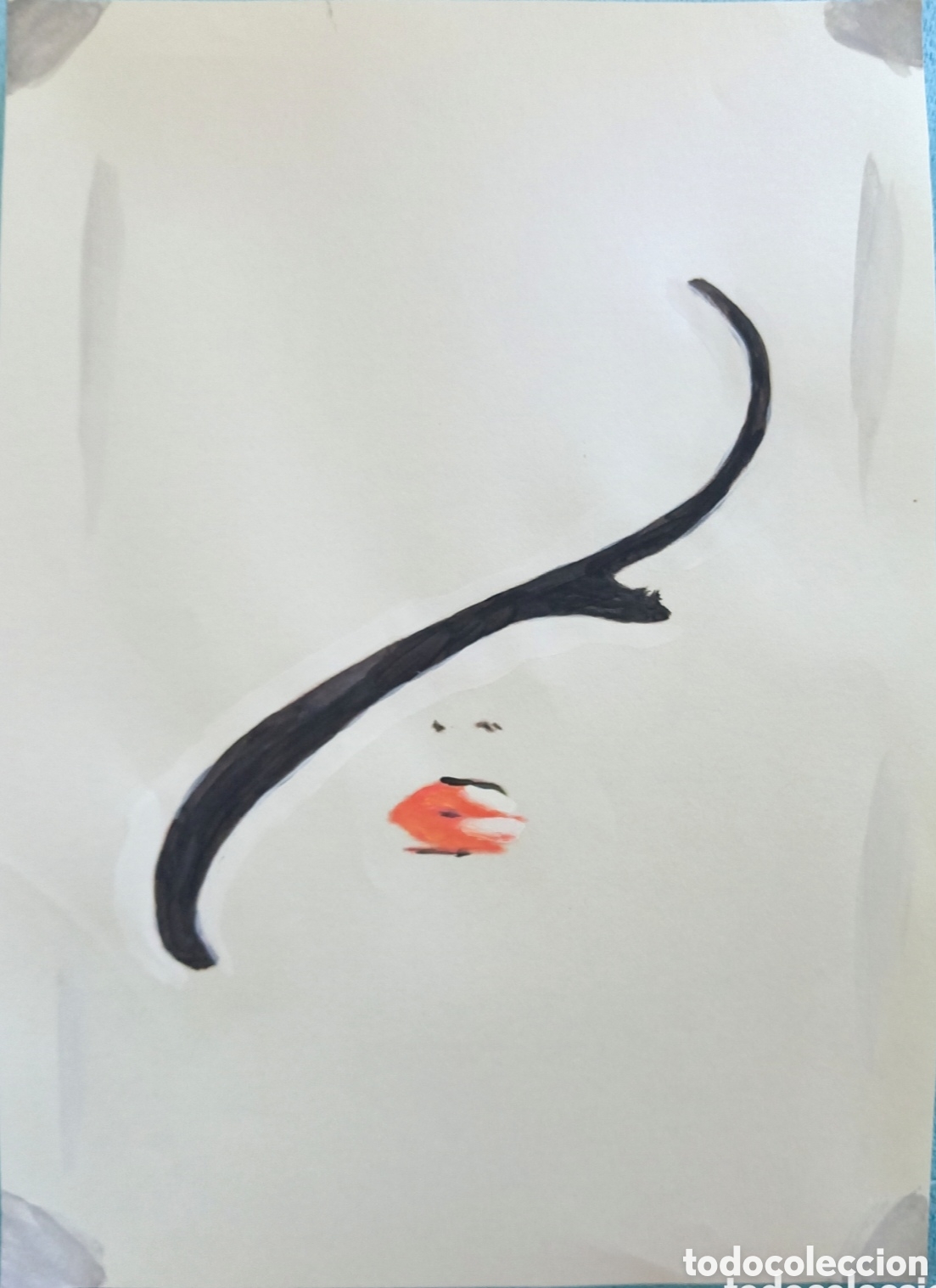 Arte: Original pintura mujer con sombrero trazos (16) (t&eacute;cnica mixta) acuarela y acr&iacute;lico sobre papel 30,5