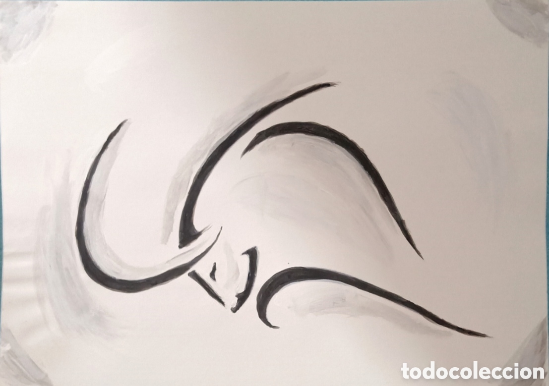 Art: Original pintura Toro trazos (2) acuarela sobre papel doble 29,6cm x 21cm. Muy bonita