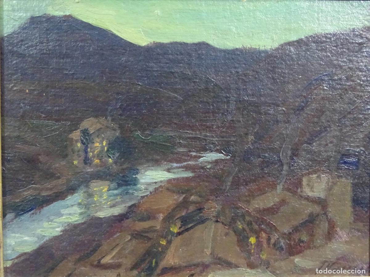 Kunst: &Oacute;LEO SOBRE TABLA JOAQUIN VANCELLS I VIETA. PAISAJE NOCTURNO.