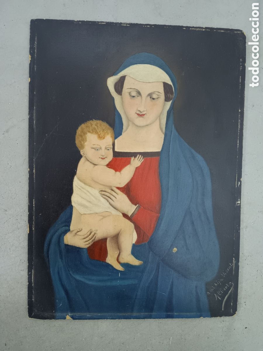 Arte: OLEO SOBRE TABLEX PRINCIPIOS S.XIX - FIRMADO ALBERTO HERN&Aacute;NDEZ DEDICADO A SU HIJA VICENTA - 32x23cm