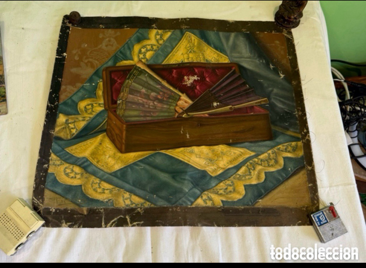 Art: Arturo Mart&iacute;nez Cabezas (Valencia 1899) &oacute;leo sobre lienzo gran bodeg&oacute;n con abanicos obra original