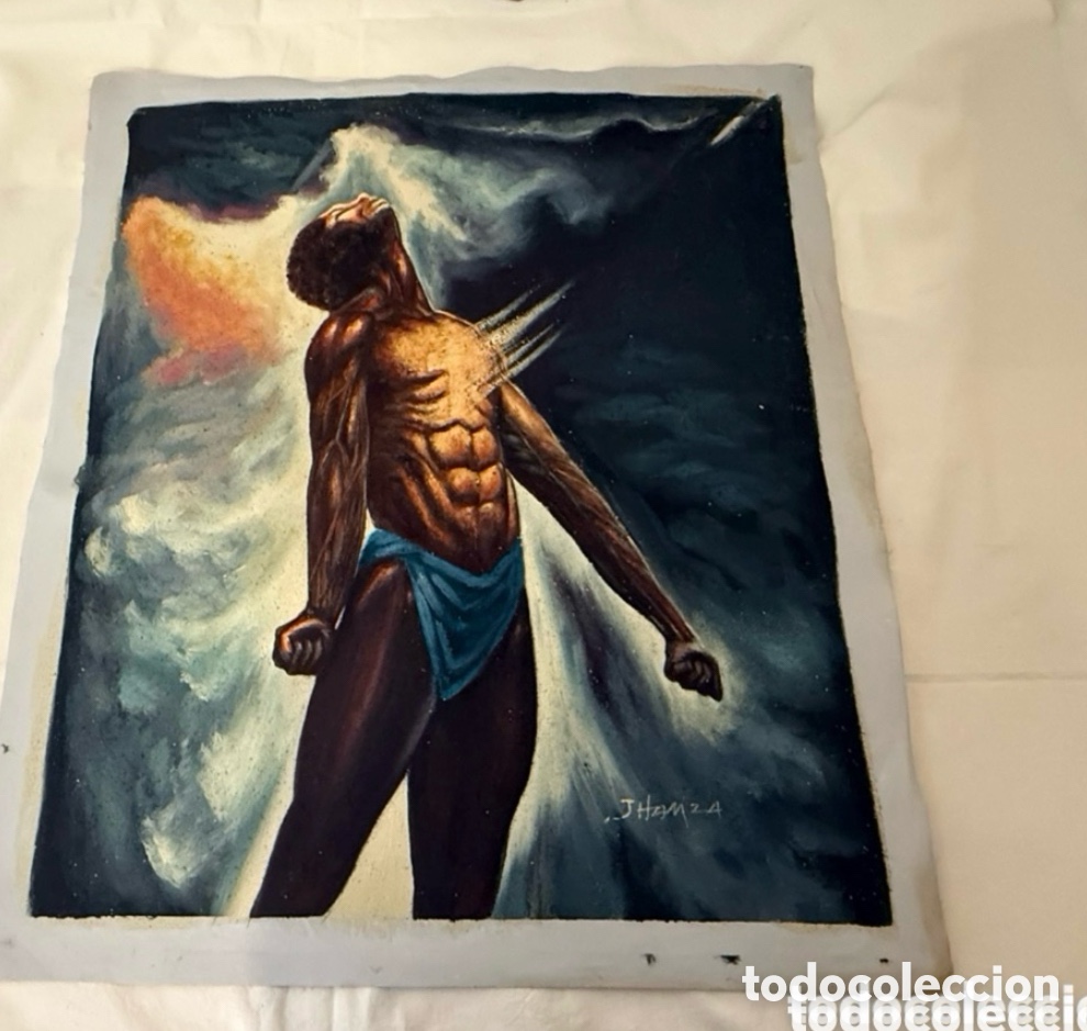 Arte: Pintura sobre lienzo decorativa arte afroamericano Dios est&aacute; en m&iacute; estilo WAK 70x60