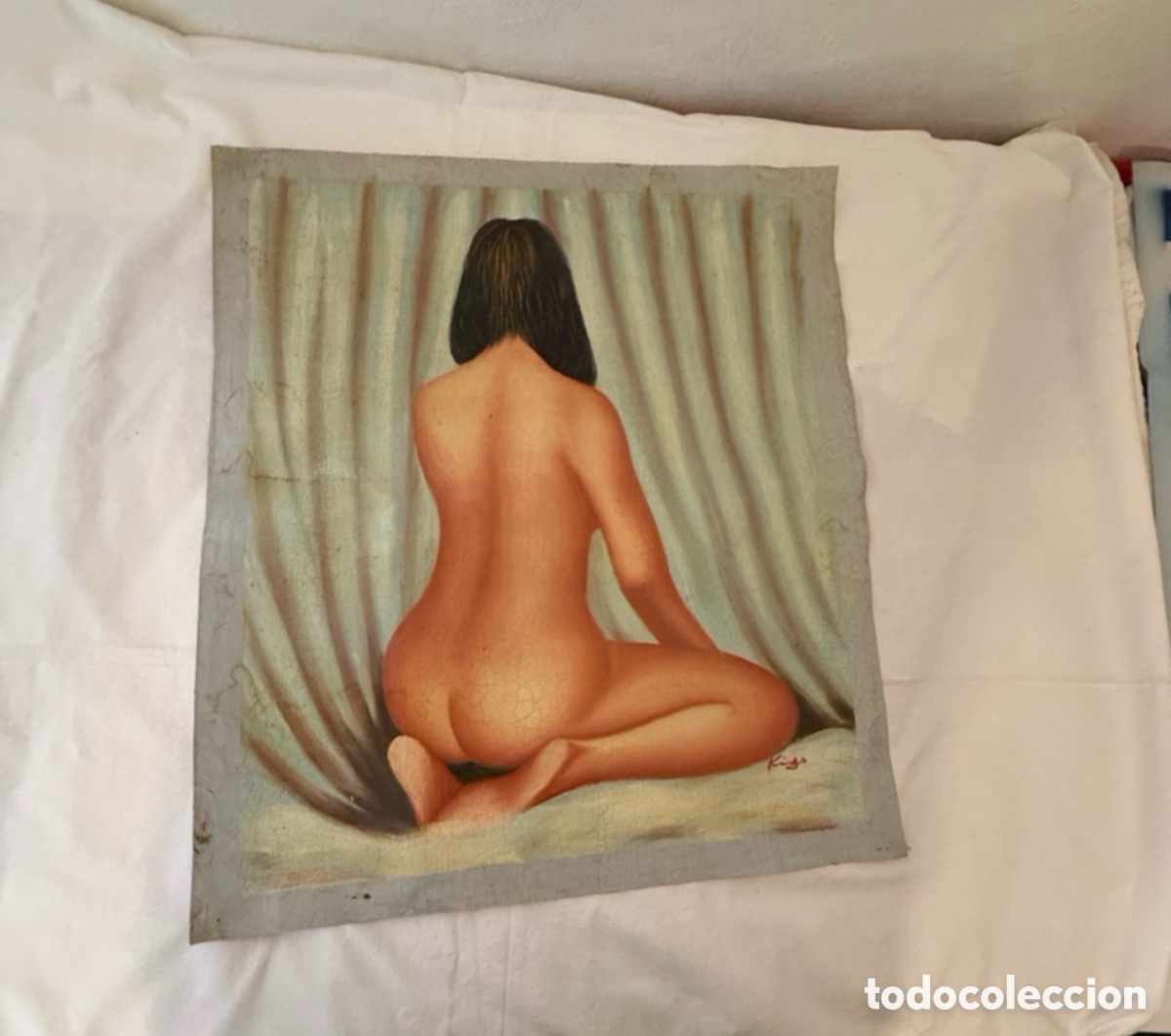 Arte: Pintura sobre lienzo decorativa desnudo femenino firmado Kings 70x60 cm