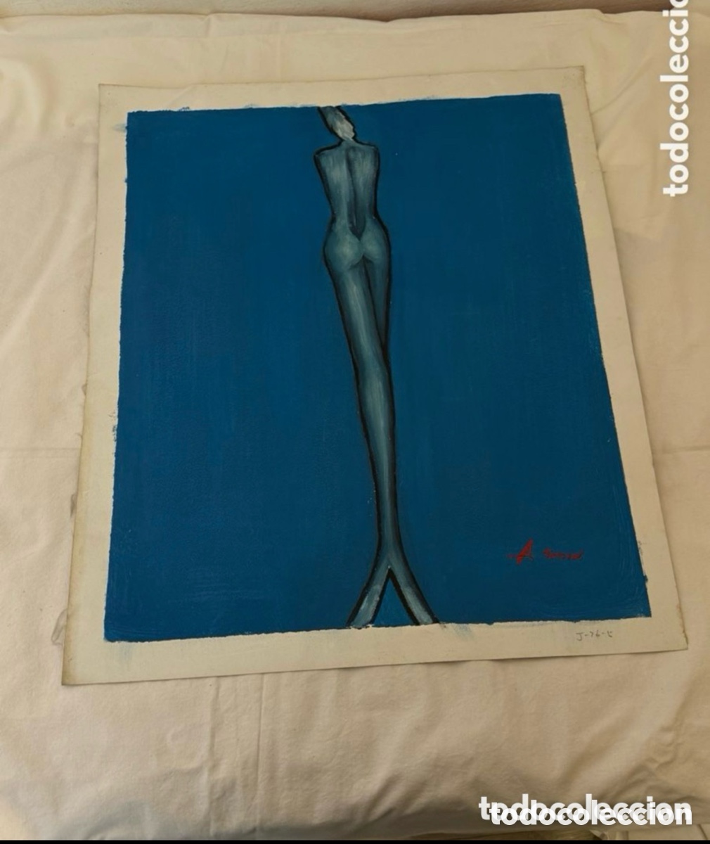 Arte: Pintura sobre lienzo decorativa figura femenina minimalista firmado Aranda 70x60 cm