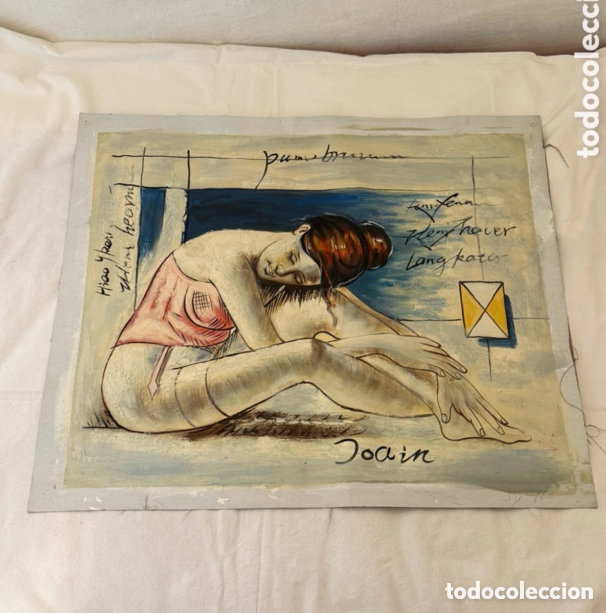Arte: Pintura sobre lienzo decorativa figura femenina composici&oacute;n moderna texto art&iacute;stico