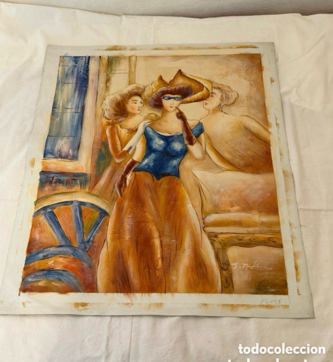 Art: Pintura sobre lienzo decorativa El vestido azul escuela espa&ntilde;ola firmado