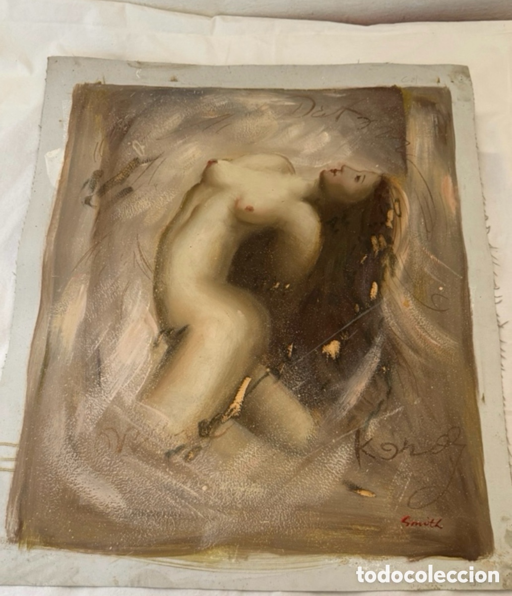 Art: Pintura sobre lienzo decorativa desnudo femenino estilo expresionista firmado Smith
