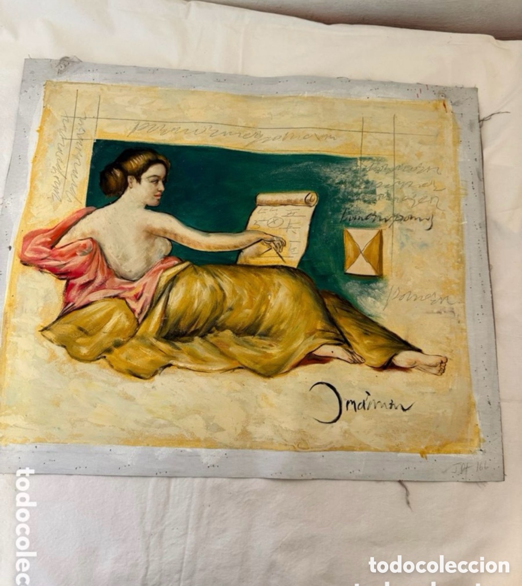 Arte: Pintura sobre lienzo figura femenina recostada estilo cl&aacute;sico moderno 70x60 cm