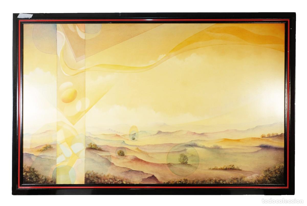 Arte: ACR&Iacute;LICO SOBRE T&Aacute;BLEX ESTRAMBOTISMO PAISAJE FIRMA ILEGIBLE A&Ntilde;OS 90