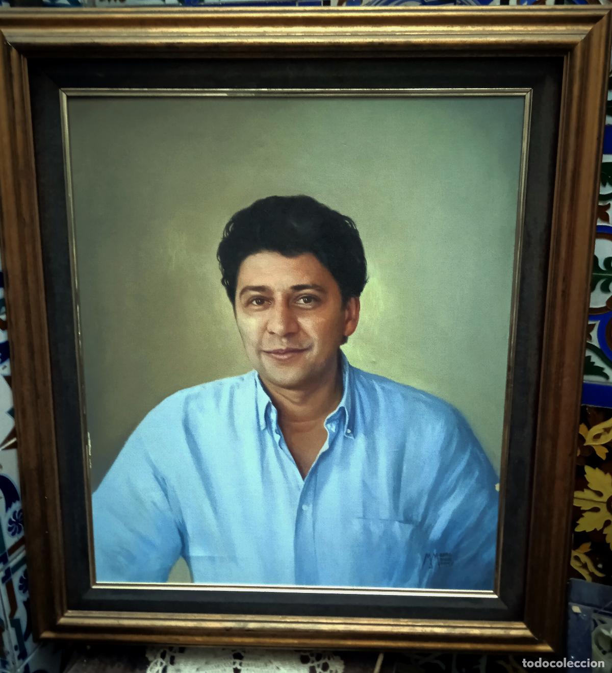 Arte: M&aacute;ximo Moreno (Sevilla, 1947): Retrato hiperrealista de un hombre con camisa azul. &Oacute;leo 2005.