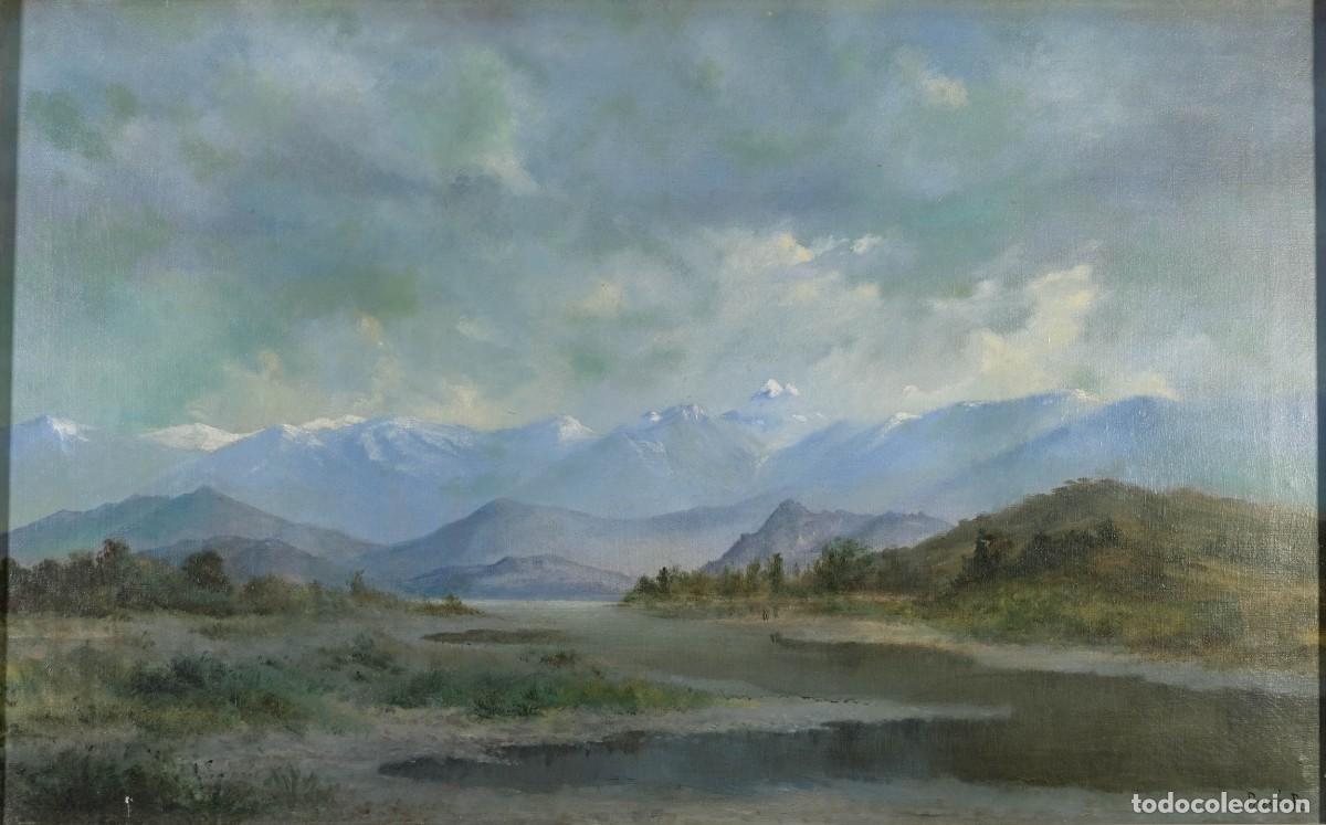 Arte: &Oacute;LEO SOBRE LIENZO PAISAJE MONTA&Ntilde;A FIRMADO BUX&Oacute; R. P.S.XX