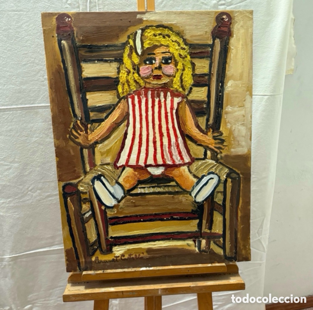 Arte: Brunet Castell&agrave;. Mu&ntilde;eca de trapo. &Oacute;leo sobre lienzo firmado. Espa&ntilde;a siglo XX. 65 x 50 cm