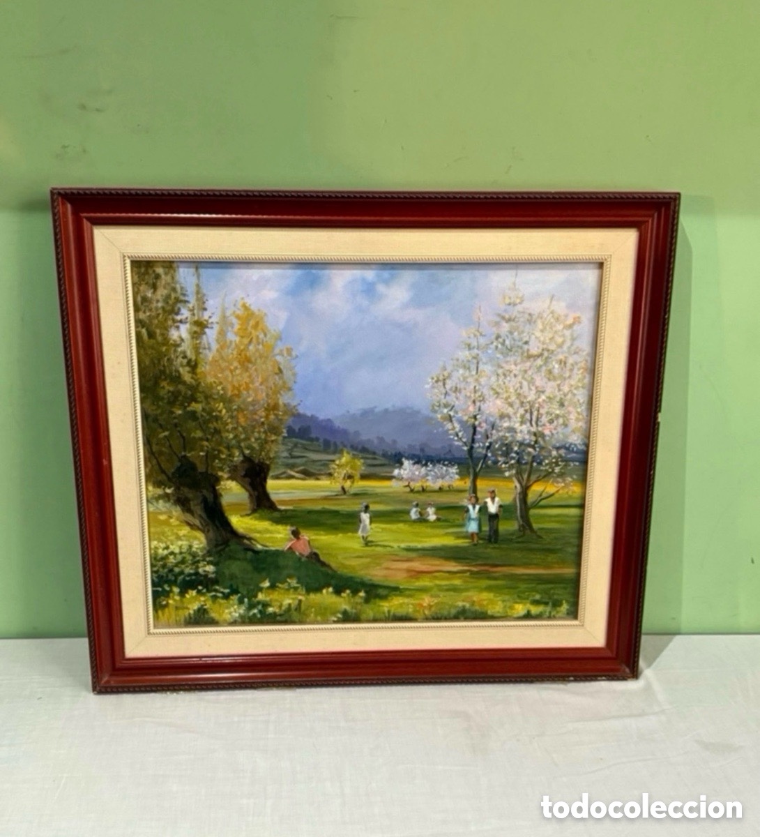 Arte: &Oacute;leo sobre lienzo firmado IROCHA. Paisaje la moixina olot 1992.