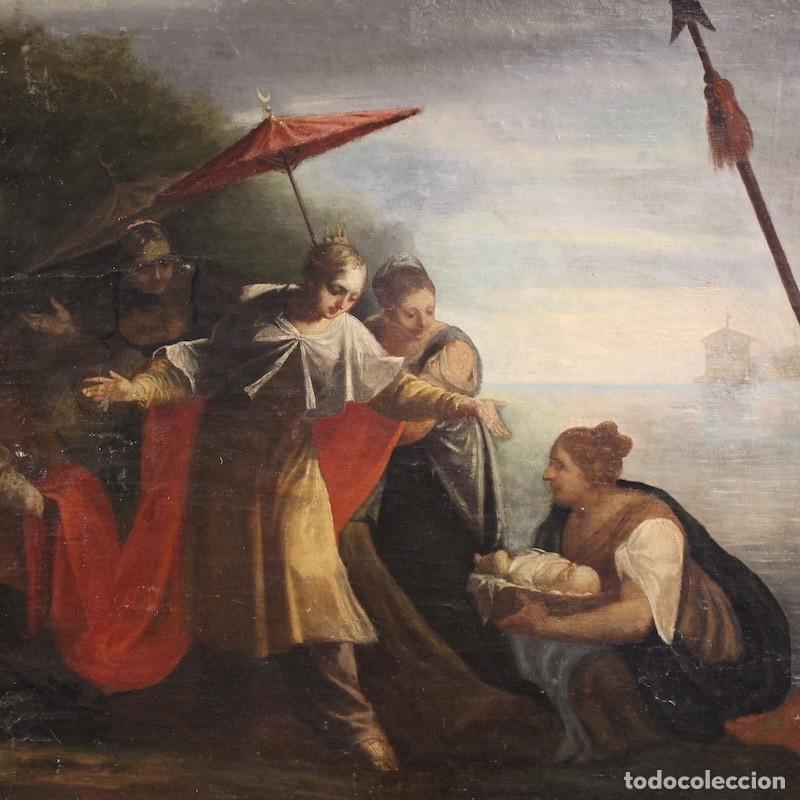 Arte: Cuadro antiguo italiano del siglo XVIII: Mois&eacute;s salvado de las aguas.