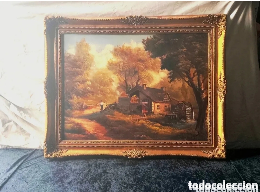Kunst: Espectacular cuadro &oacute;leo sobre el lienzo con precioso marco de madera tallado 94 x 76 firmado