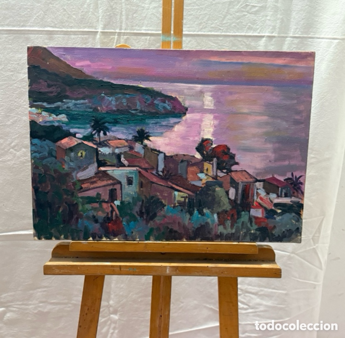 Art: &Oacute;leo sobre lienzo paisaje costero mediterr&aacute;neo (60X38 cm)