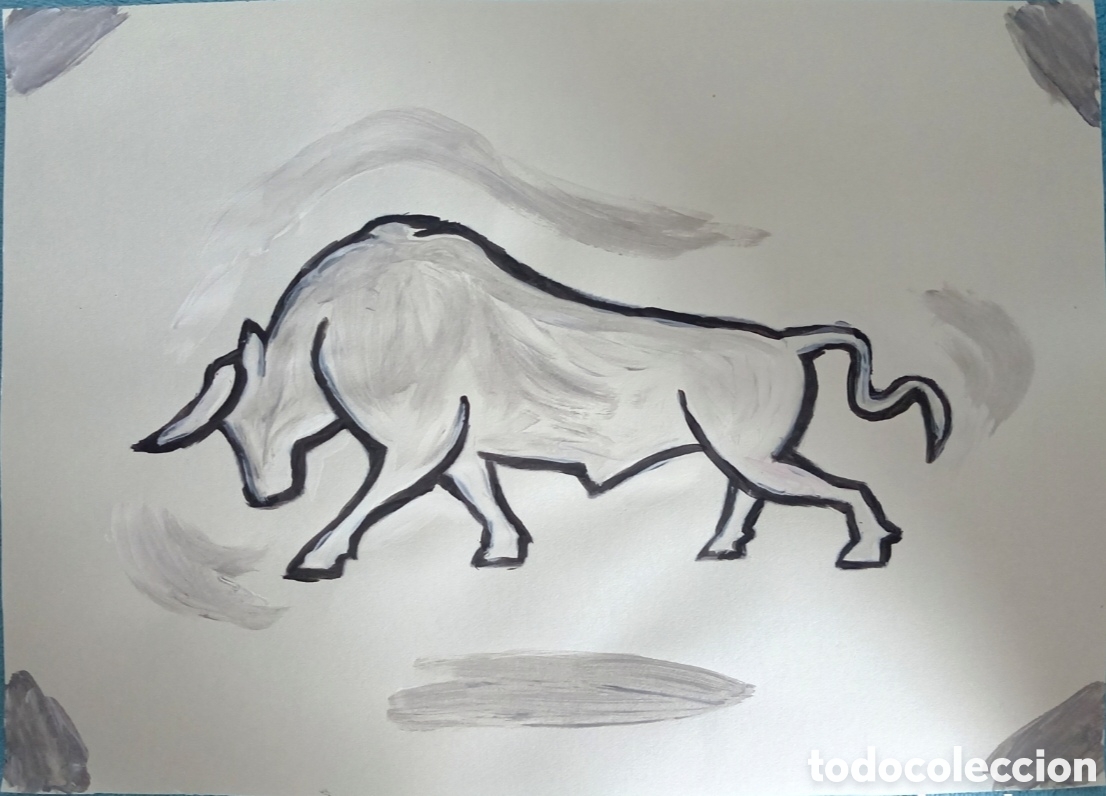 Kunst: Original pintura Toro trazos (16) (t&eacute;cnica mixta) acuarela y acr&iacute;lico sobre papel 30,5cm x 21,5cm...