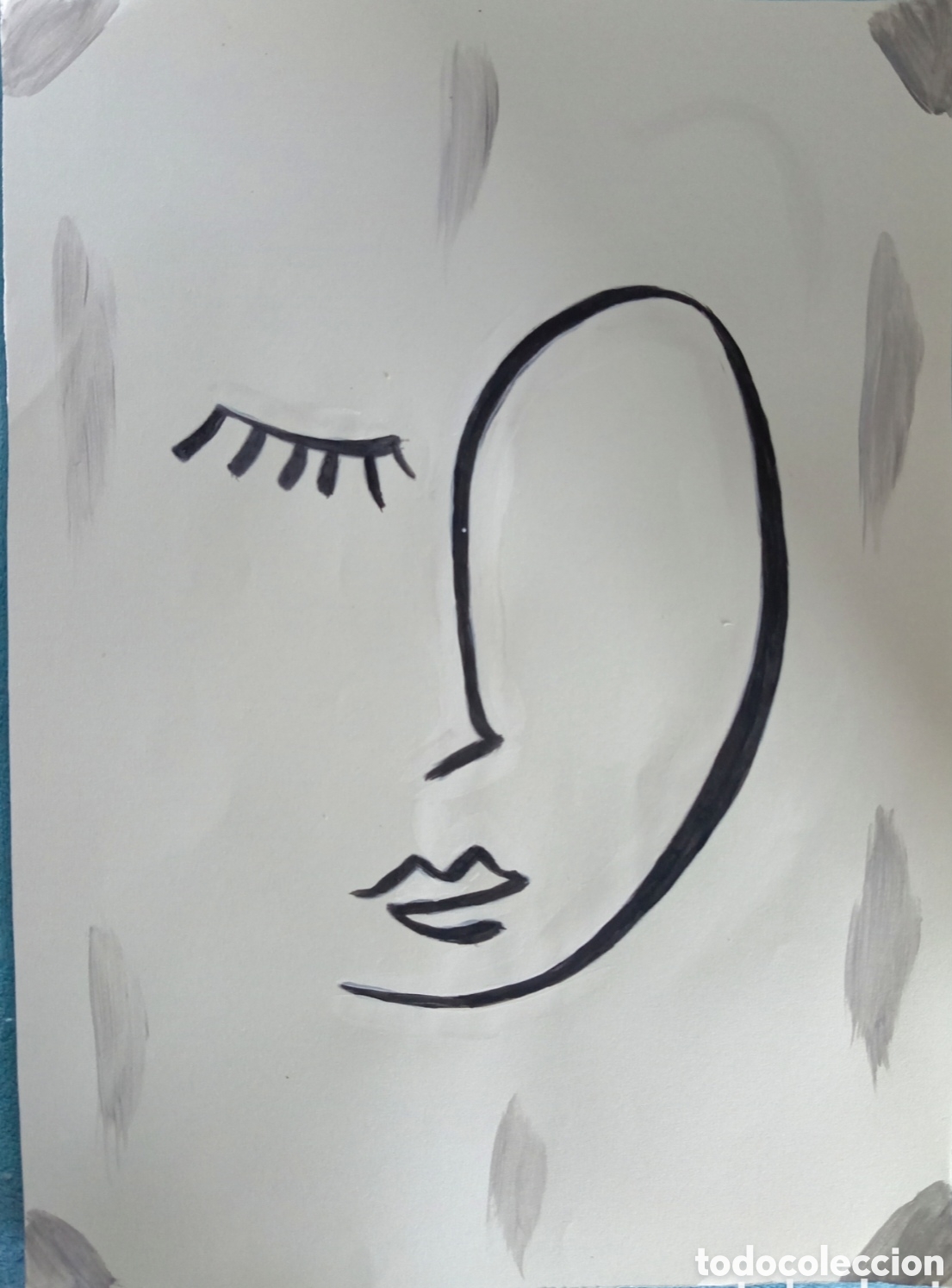 Kunst: Original pintura cara rasgos linea (3) (t&eacute;cnica mixta) acuarela y acr&iacute;lico sobre papel 30,5cm x 21,5