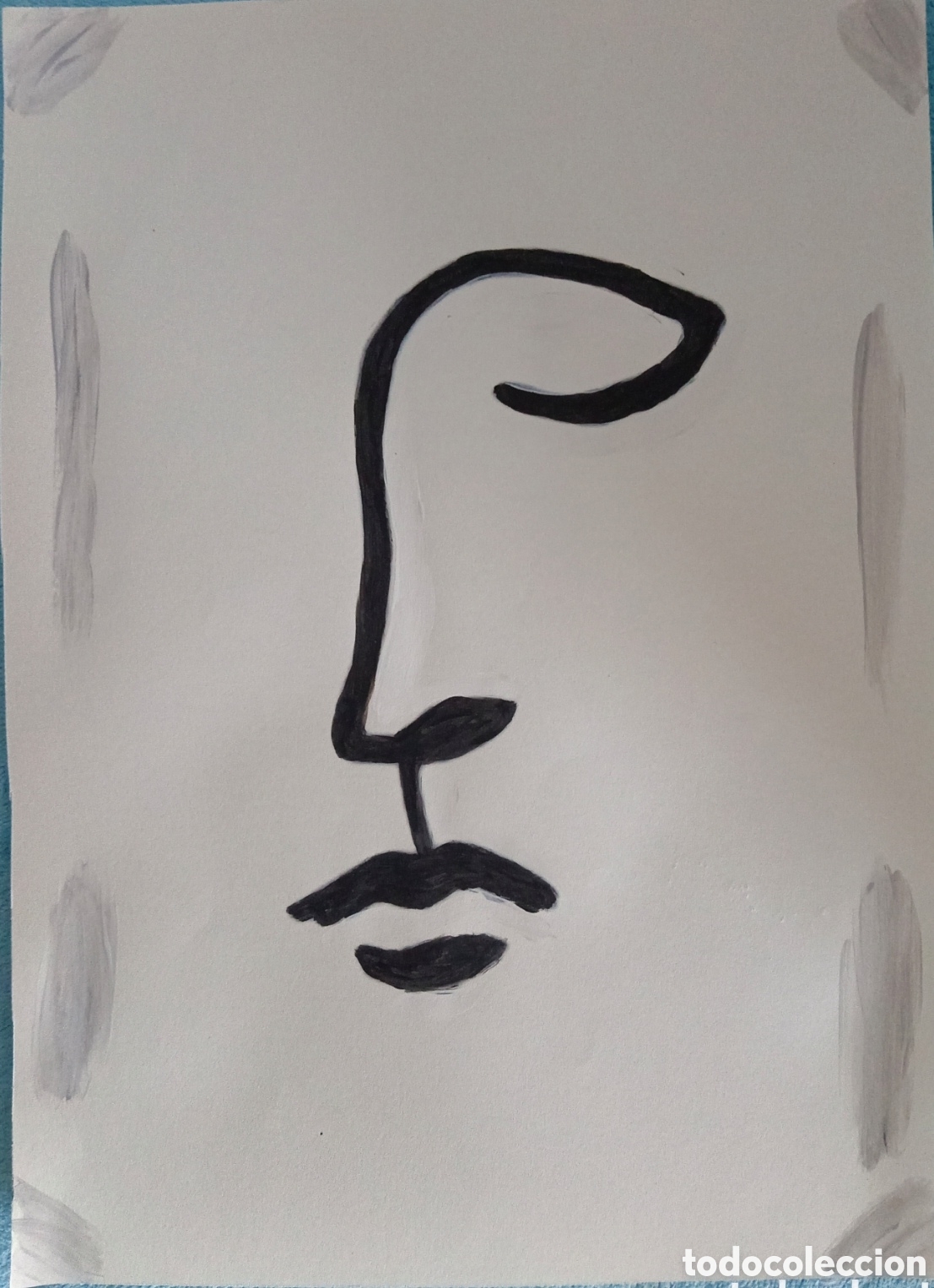 Kunst: Original pintura cara rasgos linea (1) (t&eacute;cnica mixta) acuarela y acr&iacute;lico sobre papel 30,5cm x 21,5