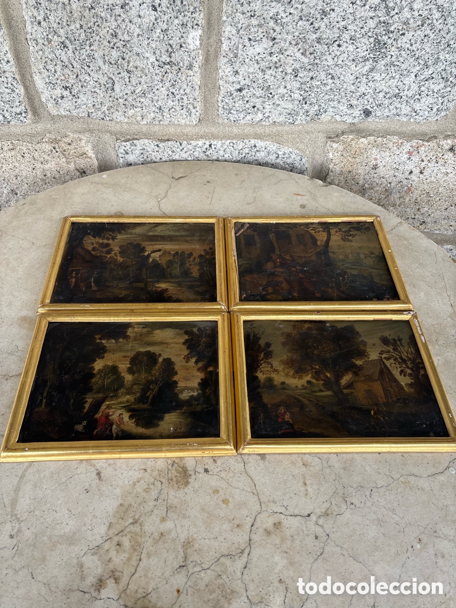 Arte: Conjunto de 4 pinturas de la Escuela Flamenca del siglo XVII