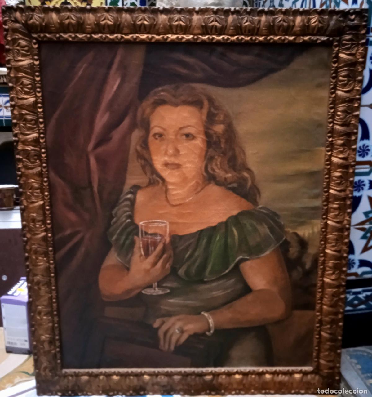 Arte: Felipe Vallejo (Sevilla, 1924): &rdquo;Retrato de mujer con copa de vino&rdquo;. &Oacute;leo sobre lienzo.