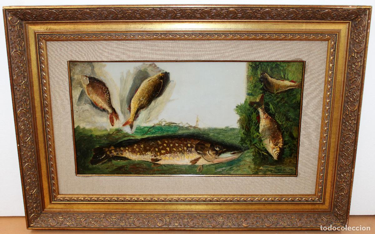 Arte: BLAS BENLLIURE GIL (Valencia, 1852 - Madrid, 1936) OLEO TELA ADHERIDO A TABLA. COMPOSICION CON PECES