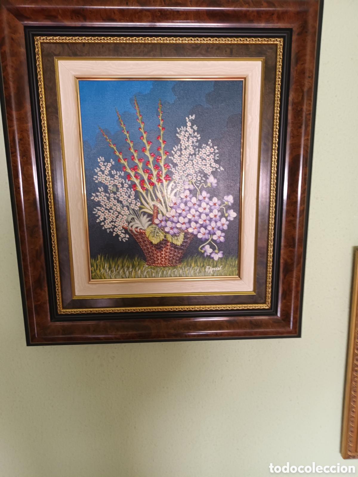 Arte: Cuadro del pintor valenciano Emilio Aroca. Canasta de flores