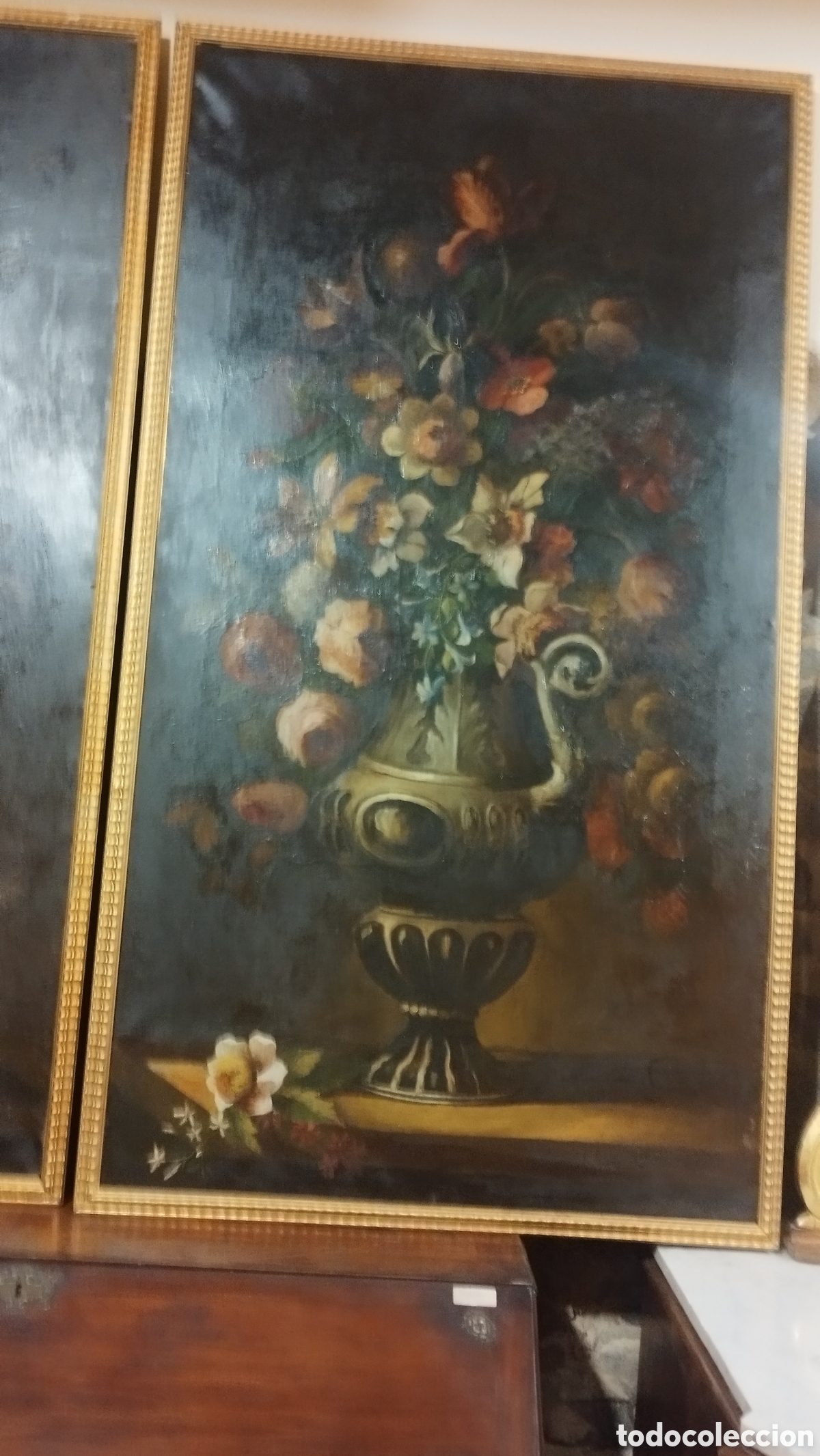 Arte: GRAN PAREJA OLEOS MODERNISTAS MOTIVOS FLORALES