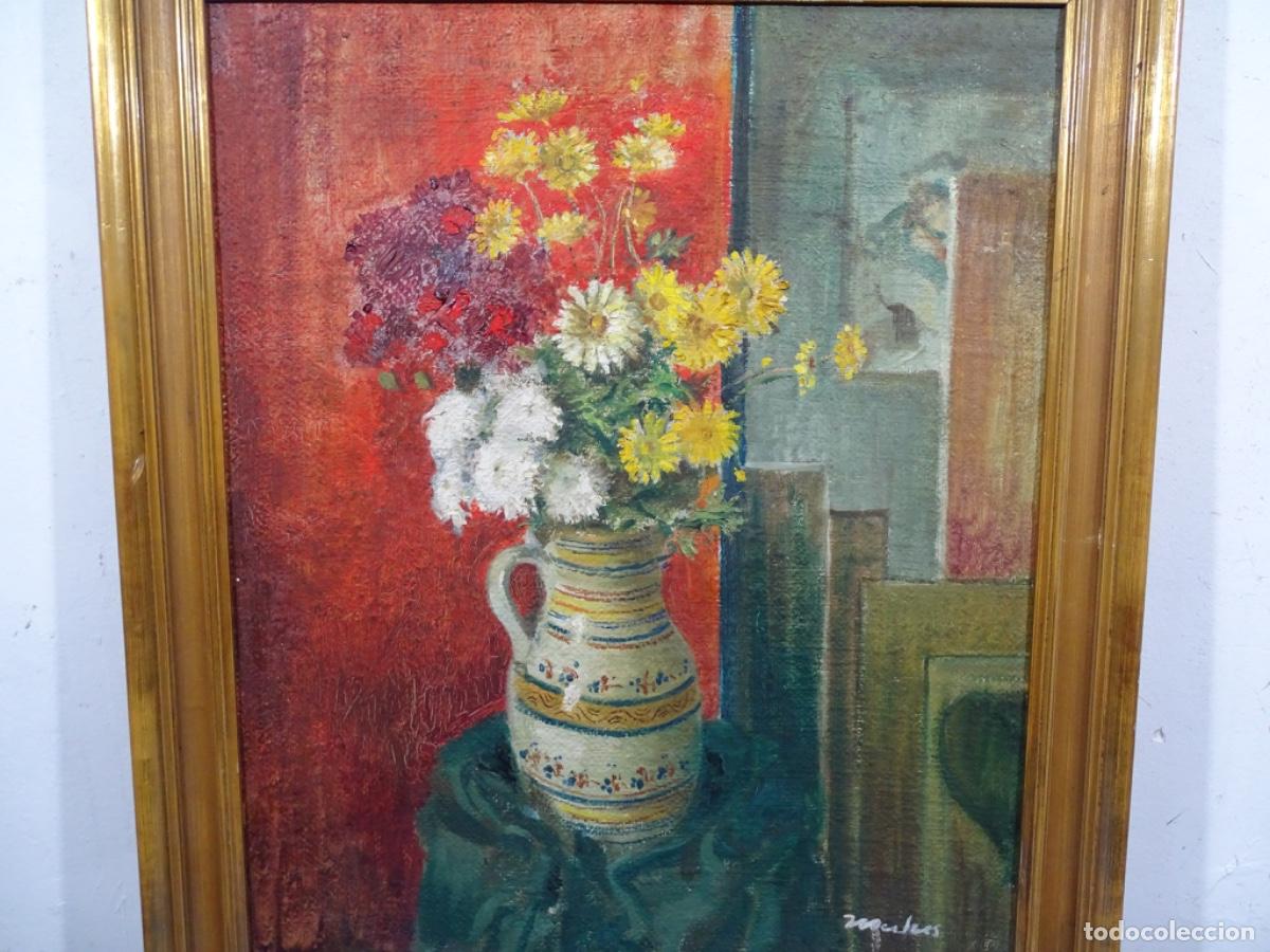 Arte: &Oacute;LEO SOBRE TELA FIRMADO MESTRES. ESCUELA CATALANA DE BUENA FACTURA. BODEGON FLORES.