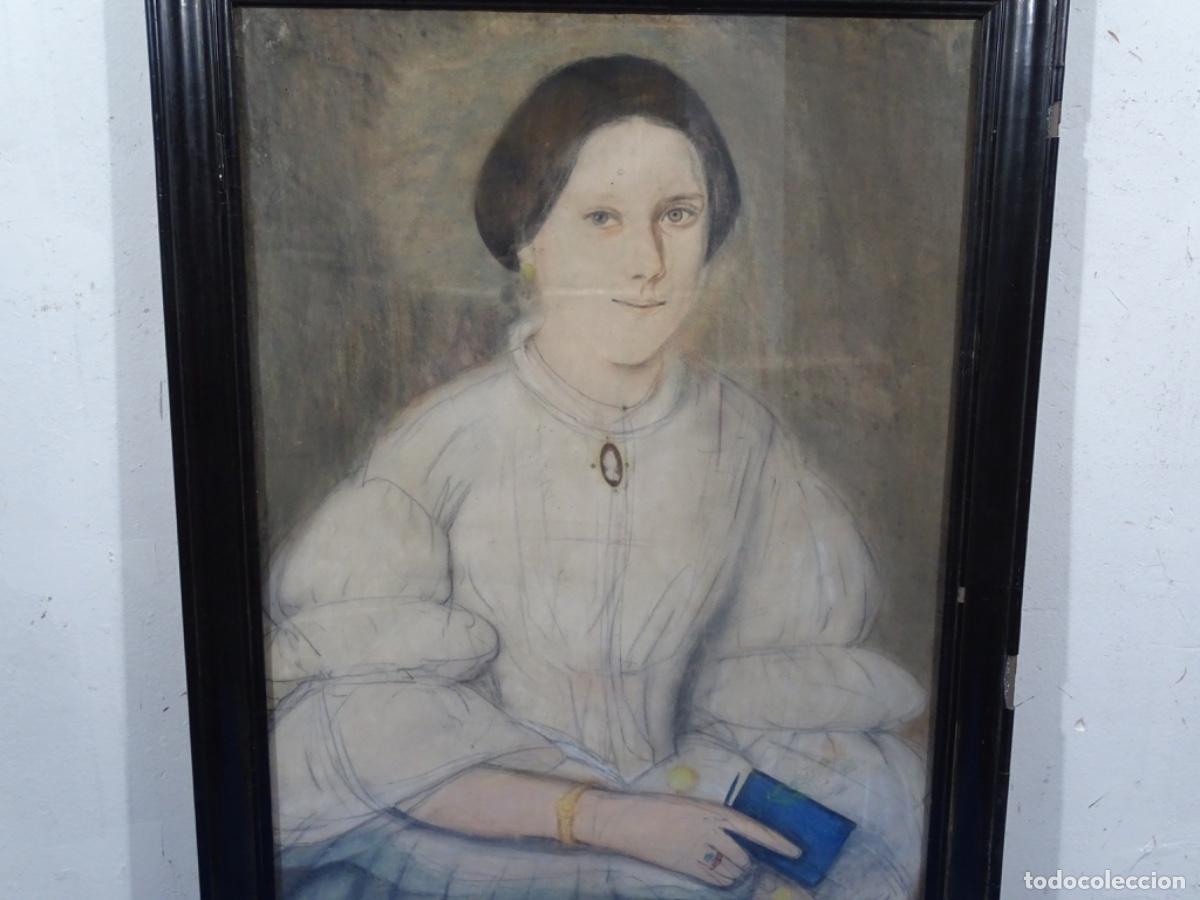 Arte: ANTIGUO RETRATO DE CHICA AN&Oacute;NIMO EN T&Eacute;CNICA MIXTA. TRAZO PERSONAL.