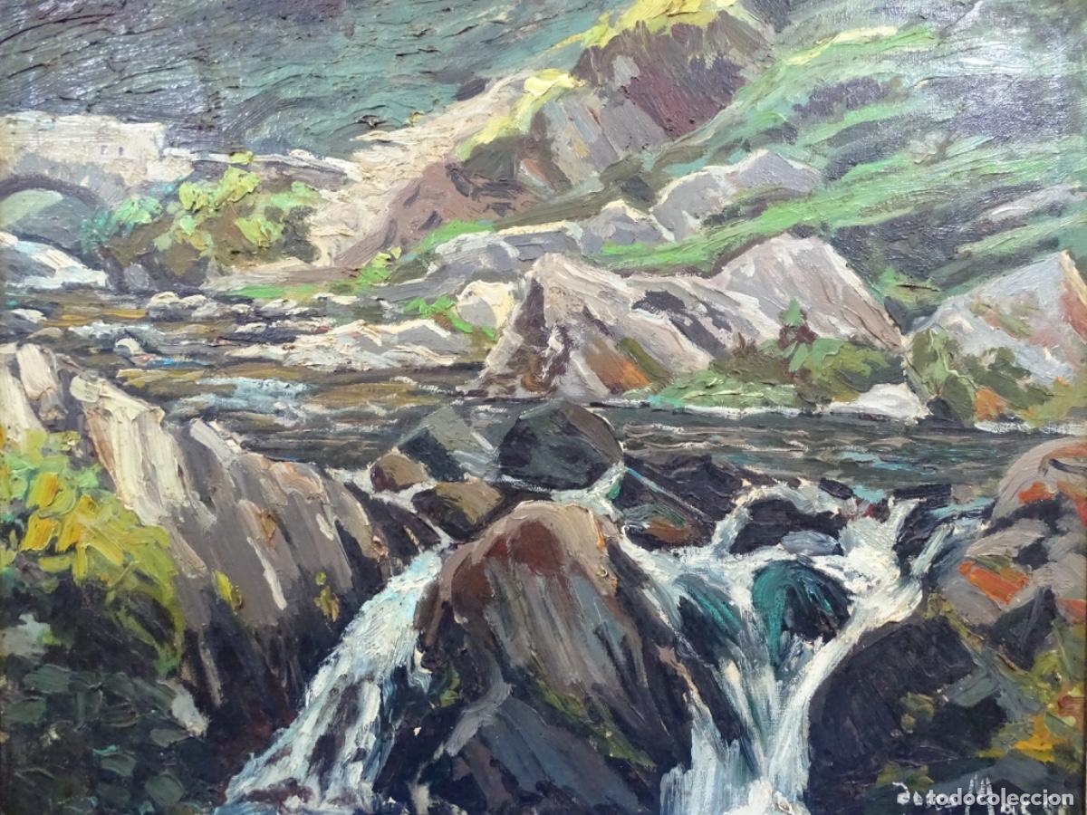 Arte: &Oacute;LEO SOBRE TELA ILEGIBLE A&Ntilde;OS 60. PAISAJE CON R&Iacute;O. TRAZO SEGURO.