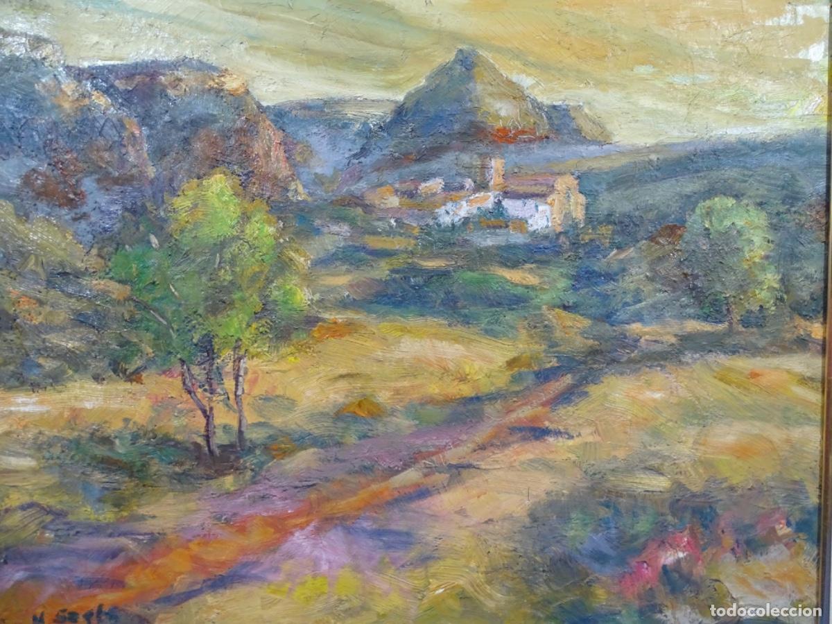 Arte: GRAN OLEO SOBRE TELA FIRMA ILEGIBLE. PAISAJE CON PUEBLO.