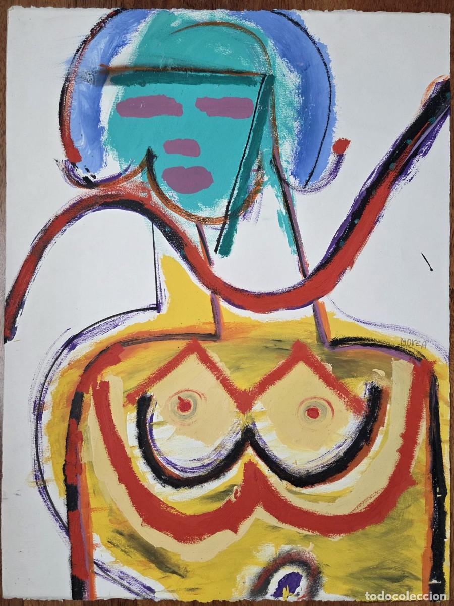 Arte: JOS&Eacute; MOREA (1951-2020) - Acr&iacute;lico original sobre papel - Figura femenina - 67 x 50 cm - Firmado