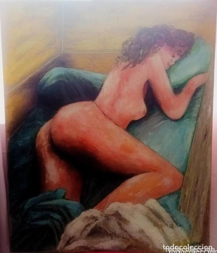 Kunst: Estupenda pintura de gran dimensi&oacute;n. &Oacute;leo sobre lienzo desnudo de mujer muy luminoso 100cm x 81cm