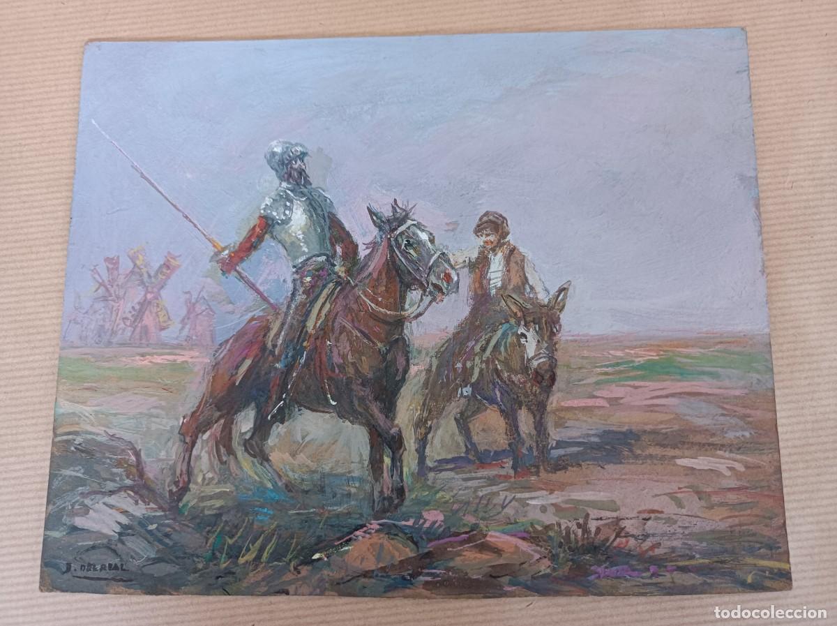 Arte: &Oacute;LEO SOBRE CART&Oacute;N DON QUIJOTE Y SANCHO PANZA FIRMADO J. DEL REAL