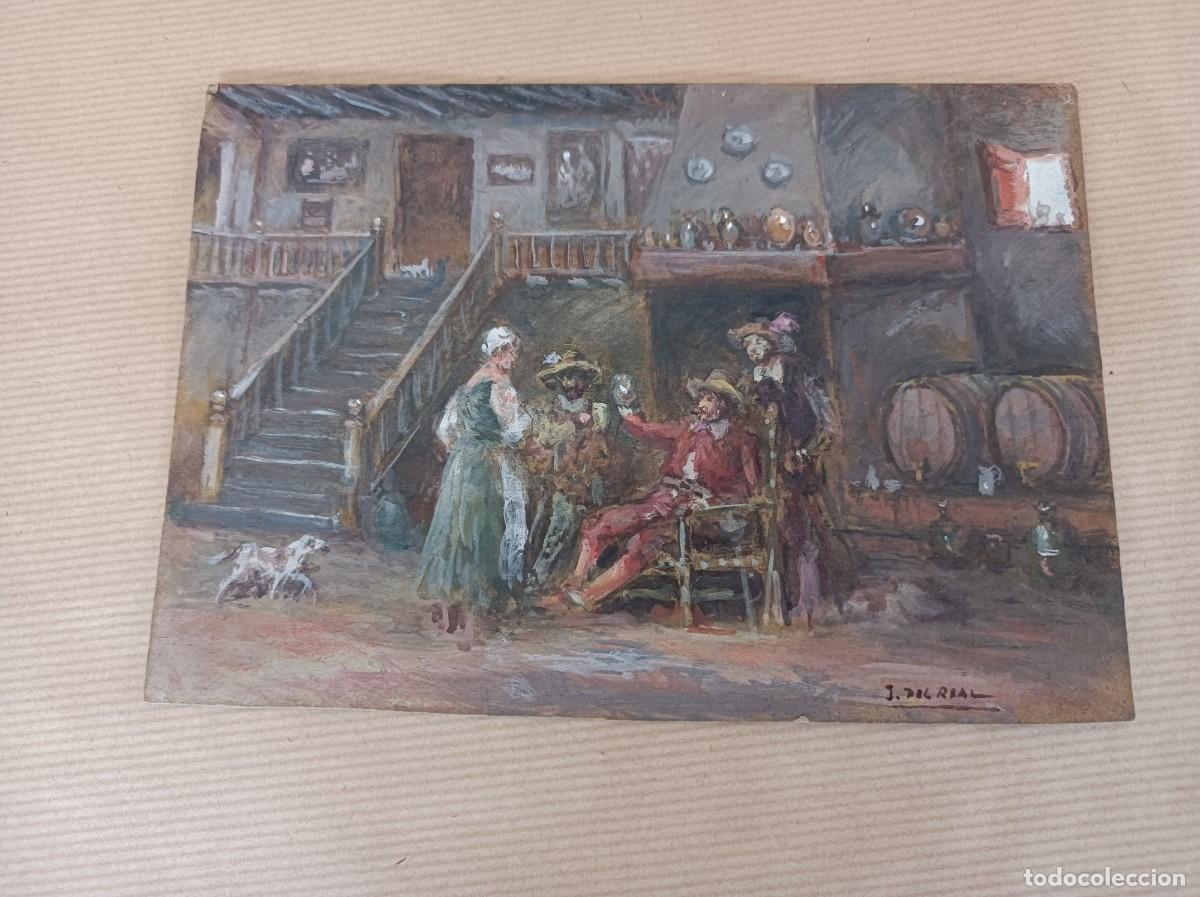 Arte: &Oacute;LEO SOBRE CART&Oacute;N DON QUIJOTE 20 x 15 cms. TABERNA PANZA FIRMADO J. DEL REAL