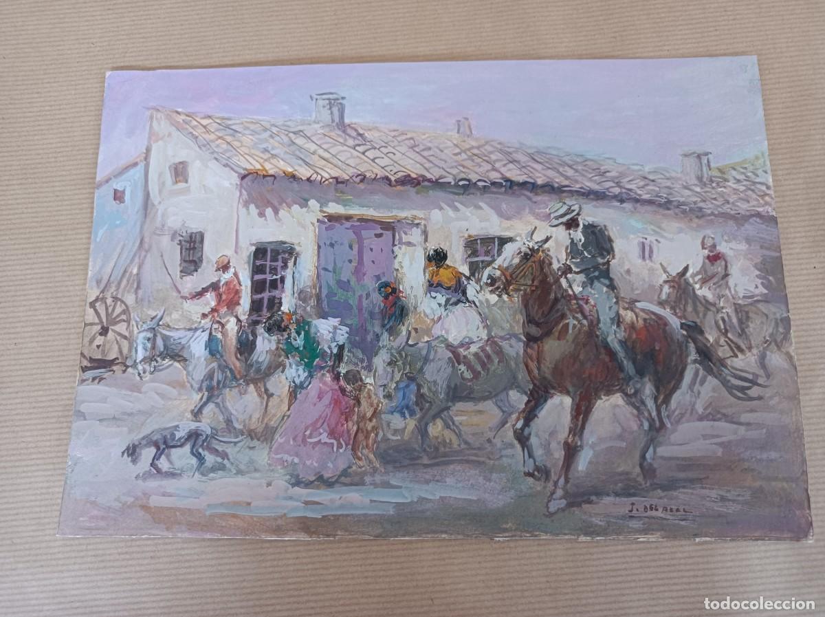 Arte: &Oacute;LEO SOBRE CARTULINA 28 x 20 cms. PERSONAJES ANDALUCES A CABALLO FIRMADO J. DEL REAL