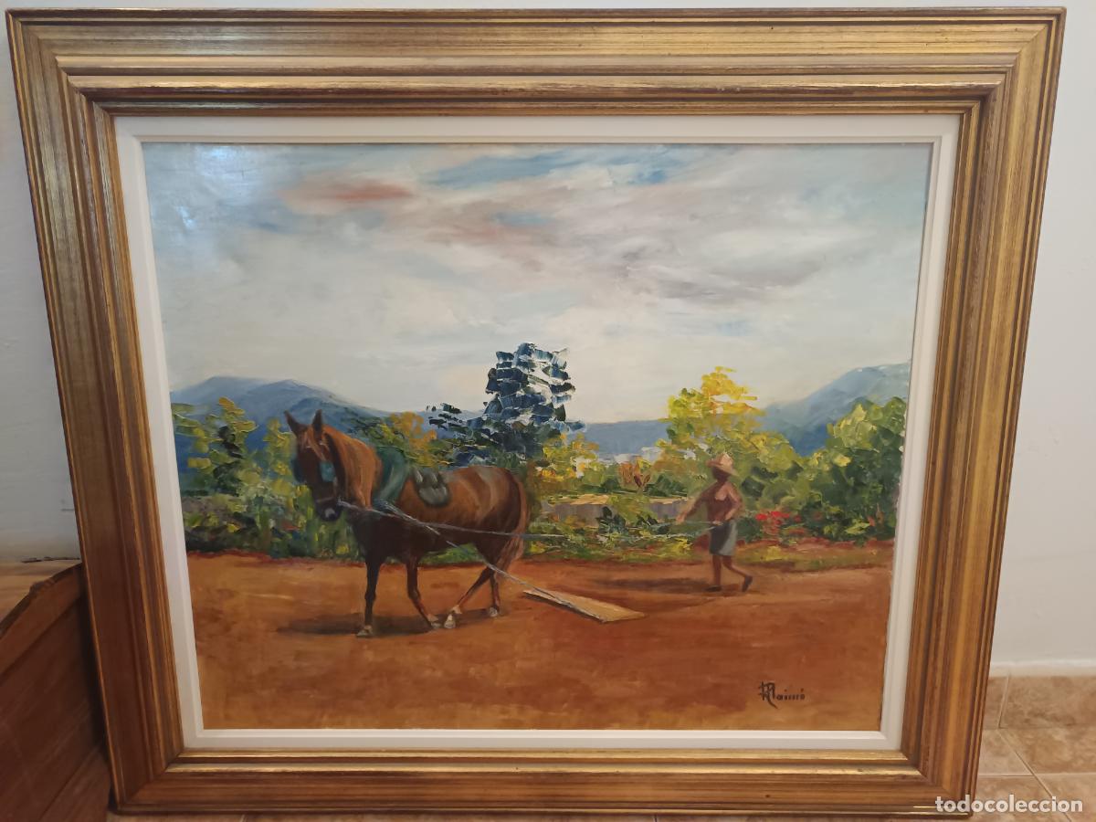 Arte: PRECIOSO &Oacute;LEO EN TELA DE UNA ESCENA T&Iacute;PICA DEL CAMPO MALLORQU&Iacute;N DEL PINTOR R. MAIM&Oacute; . MALLORCA .